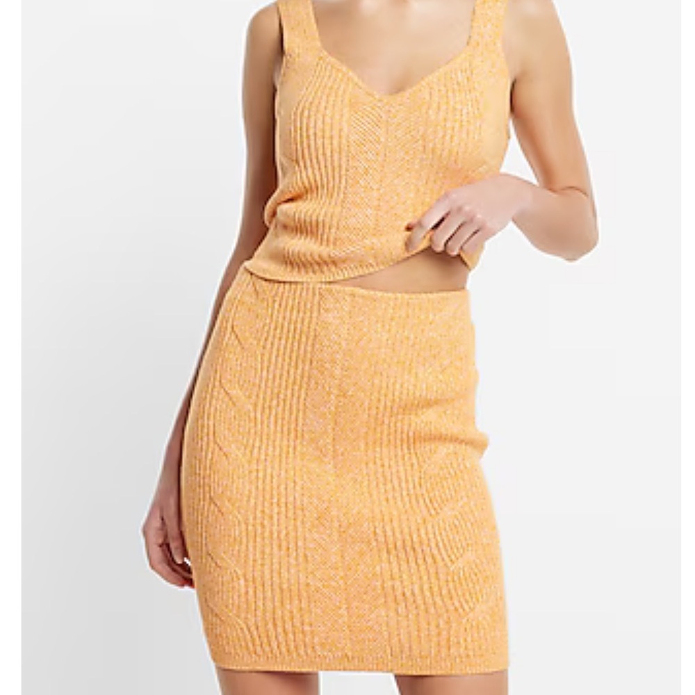 Express Cottagecore High waisted cable knit gold yellow sweater skirt
